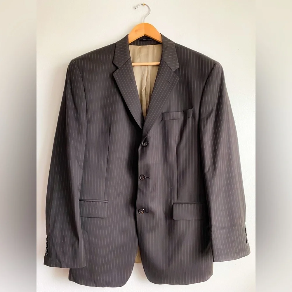 Calvin Klein Wool Pinstripe Brown Blazer Sport Coat Suit Jacket Three Button 42R